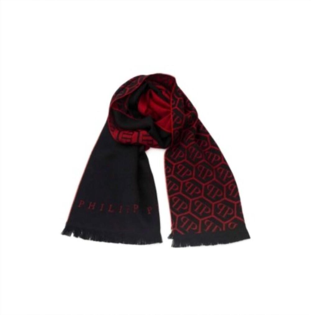 NEW PHILIPP PLEIN unisex logo scarf in black/red